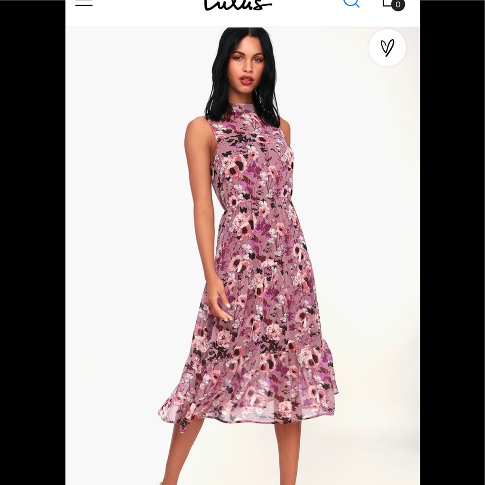 Lulus In My Dreams Mauve Floral Print Midi Dress Small
